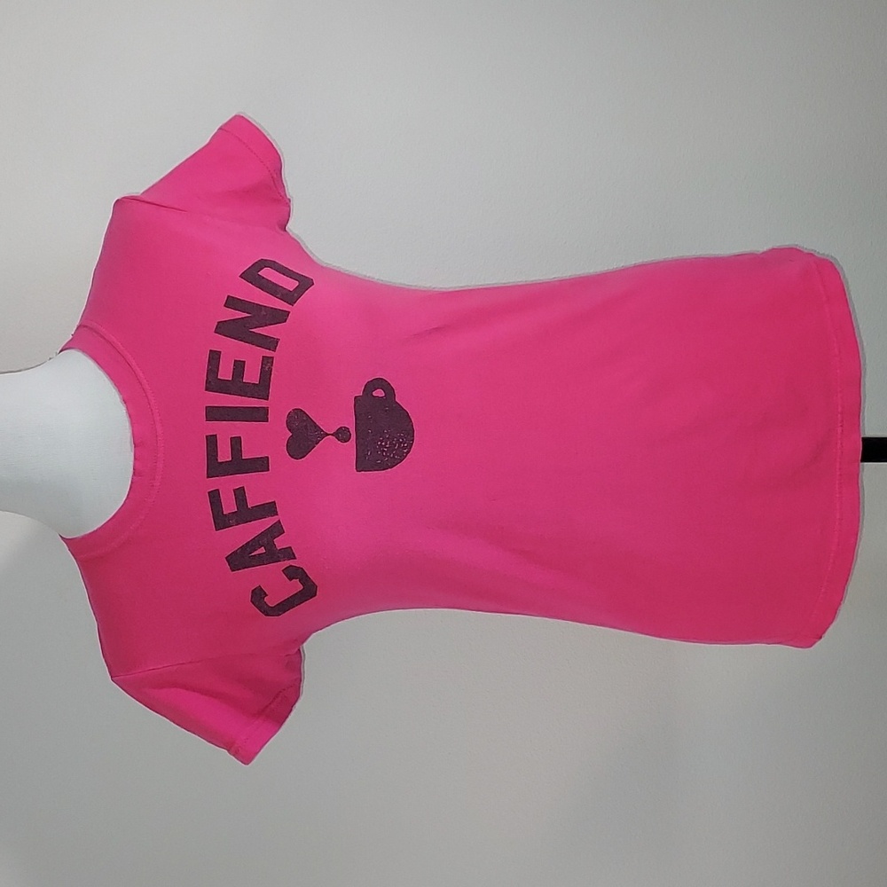 Boredwalk Pink CAFFIEND Graphic Tee Short Sleeve T-Shirt Size Small